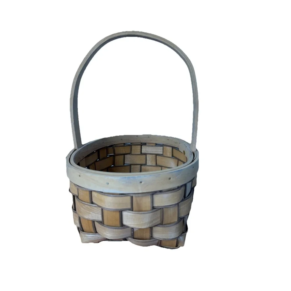 WICKER BASKET Brown Woven OVAL PICNIC TOTE CONTAINER with handle 12 x 9 x 7
